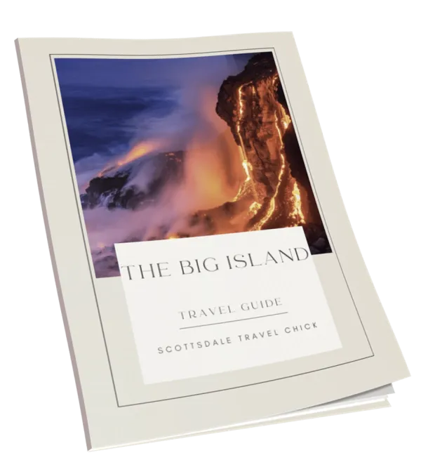 The Big Island travel guide with lava photo.