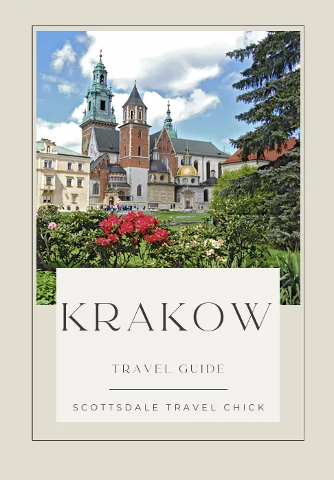 Krakow travel guide cover with historic architecture.
