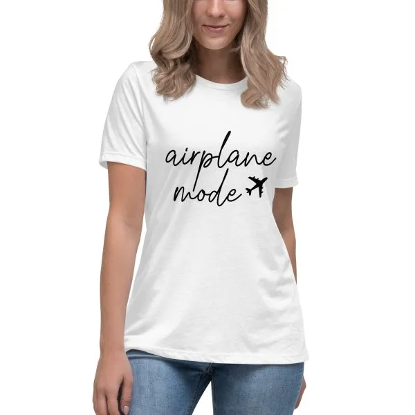womens-relaxed-t-shirt-white-front-685484fd64805.jpg Woman wearing 'airplane mode' t-shirt.
