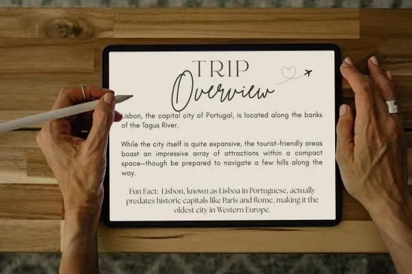 Maui Overview Ipad Horizontal Mockup-min Tablet displaying travel overview of Lisbon.