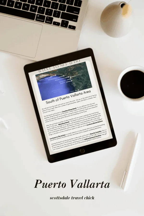 puerto vallarta travel guide Tablet displaying Puerto Vallarta travel guide.